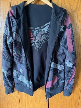 Vintage Fox Geometric Black, Maroon & Gray Zip Hoodie Y2K Fox Racing Reversible